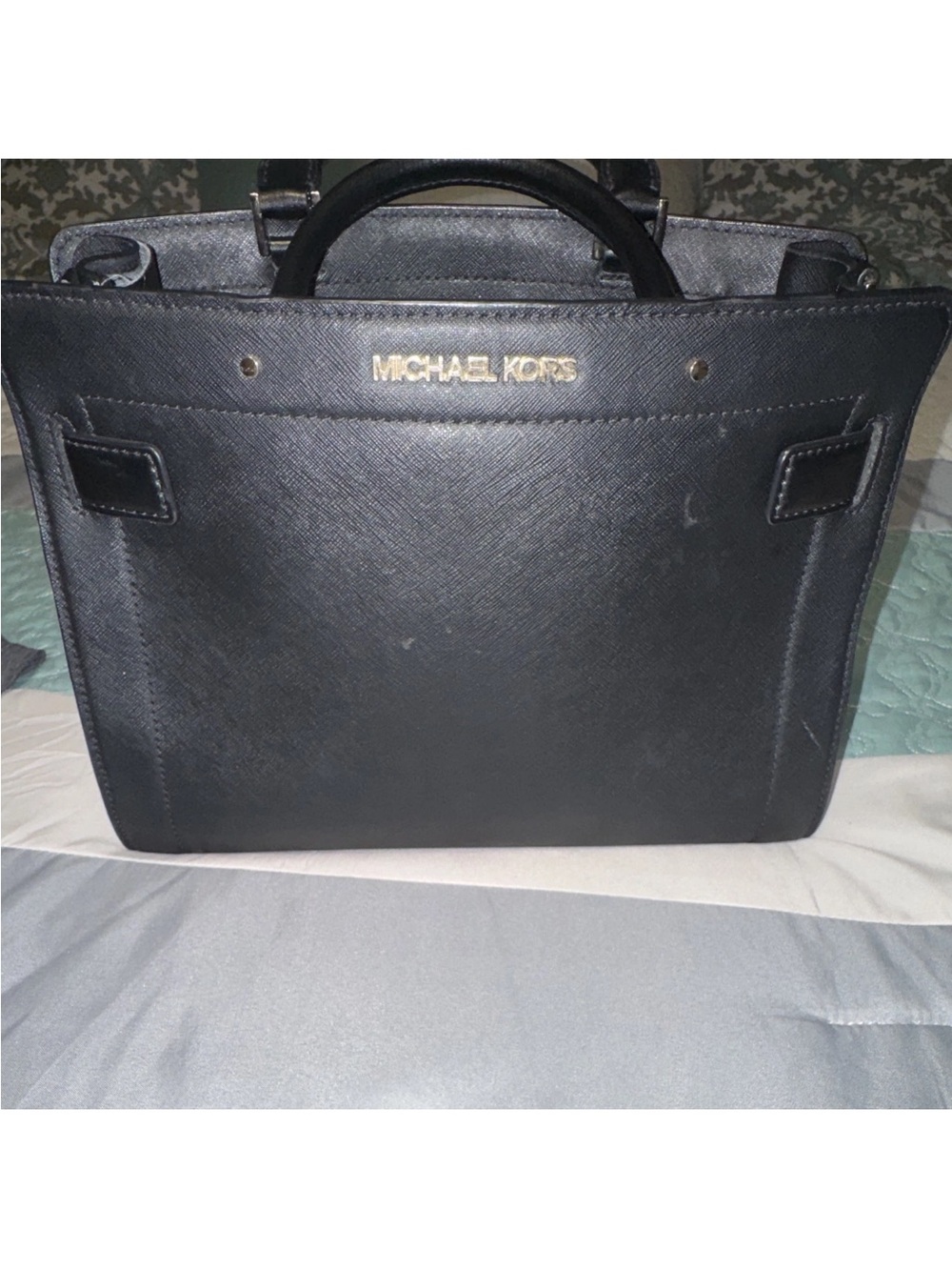 Michael Kors Black Saffiano Leather Briefcase with Gold Logo